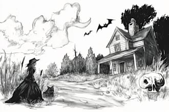 draw black and white illustrations, sketches, storyboards, line art