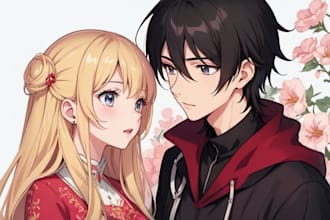 draw anime couple illustration for you