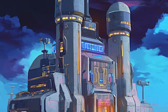 create  futuristic cyberpunk city and sci fi concept art for you