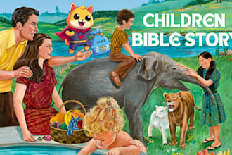 draw children bible illustration, 3d christain book, kid story book illustration