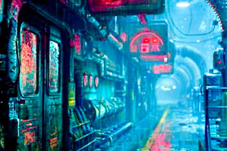 create a illustration of futuristic cyberpunk city in your choice