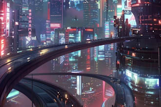 create sci fi, cyberpunk, fantasy science fiction city art