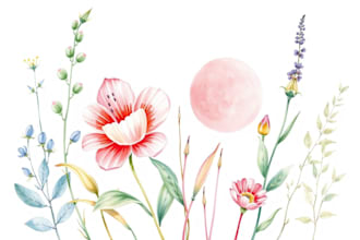 watercolor botanical illustrations of flowers and plants