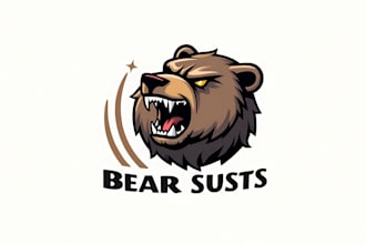 do angry bear with open mouth animal head mascot logo
