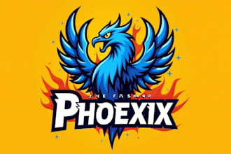make a high quality blue phoenix bird mascot logo in one day