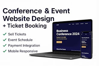 design conference website, event management website with ticket booking system