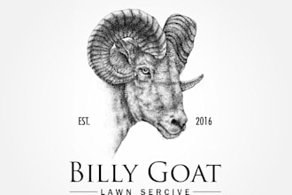 create a unique original billy goat lawn mowing logo
