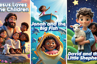 create bible illustrations, christian children book, kids book illustration