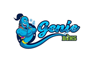 design a magical genie themed trash bin cleaning service logo