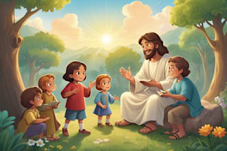 do christian bible themed illustration children story book illustration artwork