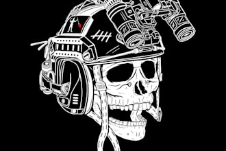 draw yours tactical military and skull illustration