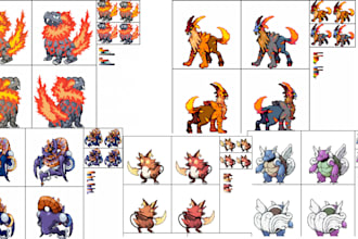 do pixel game pokemon fakemon trainer sprite sheet character animation rpgmaker
