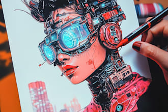 draw illustration of futuristic cyberpunk city digital art