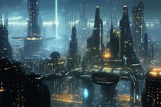 draw a science fiction city and cyberpunk art illustration