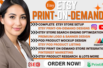 create a converting etsy shopify print on demand store for tshirts hoodies, mugs