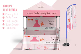 design canopy tent, table cover and feather flag design
