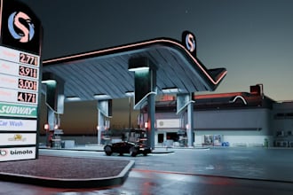 modern luxury 3d gas station,supermarket,car wash,petrol station,filling station