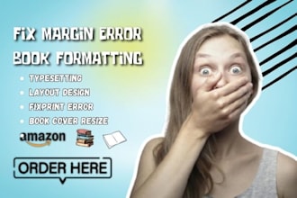 fix margin and manuscript formatting error, do book resizing, book cover design