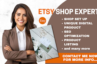 setup etsy shop, etsy digital products design, etsy seo, etsy listing