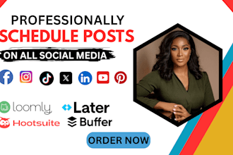 schedule social media postings on all platforms on a weekly or monthly basis