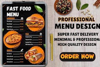 design professional food menu for restaurant, custom food flyer or posters