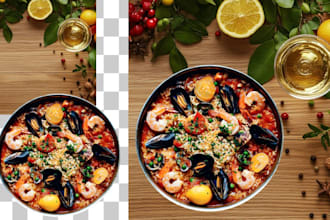 create ai food photos of dishes placed on ai food backgrounds
