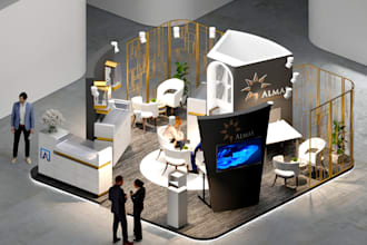 design booth, kiosk expertly with 3d walkthroughs and execution uae global