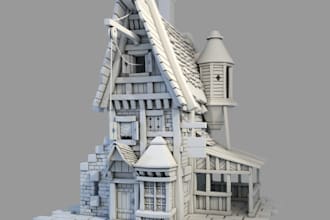 design 3d wooden terrain, medieval terrain ruins, castle temple,sci fi, 3d print