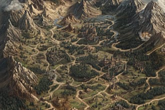 draw an epic fantasy, dnd scene or map