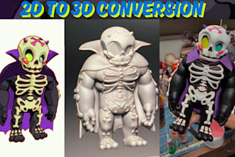 convert 2d to 3d character model image to 3d toy stl file for 3d printing