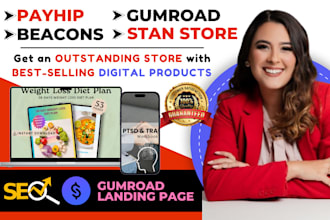design stan store, beacons ai, payhip, gumroad landing page stan store marketing