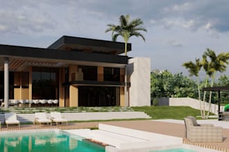 visualize 3d luxury villa,outdoor lounge,pool design,landscape garden,d5 render
