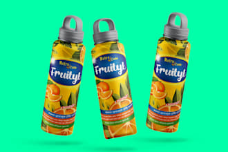 modern beverage label design, water bottle label, packaging label with mockup