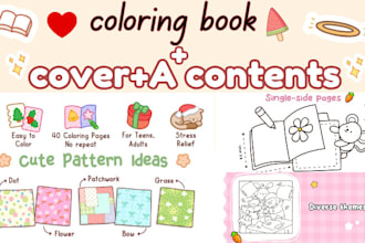 create bold and easy coloring book and cover and a contents for kdp