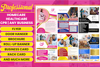 design urgent flyers, brochures, roll up banner, door hangers, and business card