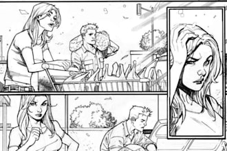 draw graphic novel illustration comic book page, webcomic art as comic artist