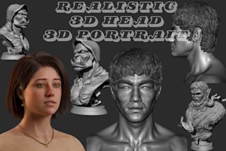 sculpt realistic 3d head bust face, action figure, portrait, full body 3d print