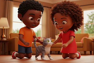 illustrate children book illustrations, animal picture book, or pet story art