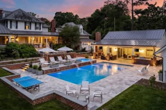 do backyard landscape design, garden, pool, patio and render