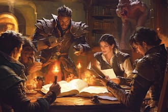 design dnd party sci fi, fantasy characters illustration, game art
