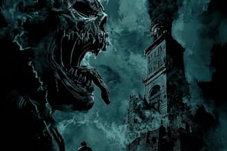draw dark fantasy art, horror, t shirt design, creepy illustration