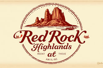 do red rock highlands vintage logo design within 12 hours