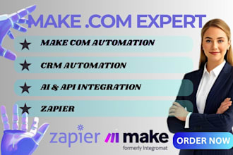 setup make com automation,  make expert,  made com, zapier api automation