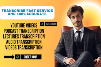 transcribe audio, youtube videos, podcast, interviews fast