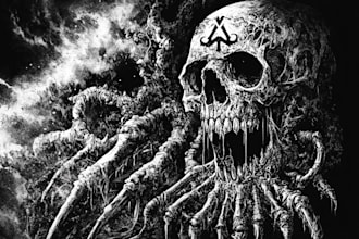 do an brutal, dark, horror, metal art illustration