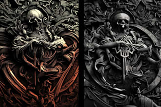 draw detailed dark art illustration with engraving style