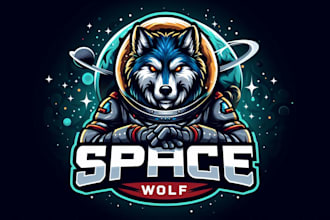 do unique space wolf logo with text and provide all file