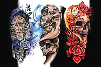 create unique custom tattoo design for you, sleeve tattoo