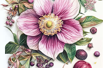 draw a watercolor illustration of a botanical or a flower design