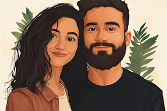 draw couple portrait in disney cartoon illustration for gift